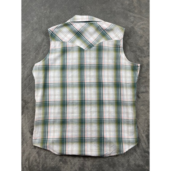 Wrangler Western Plaid Sleeveless‎ Snap Button Shirt M Medium - Picture 2 of 10